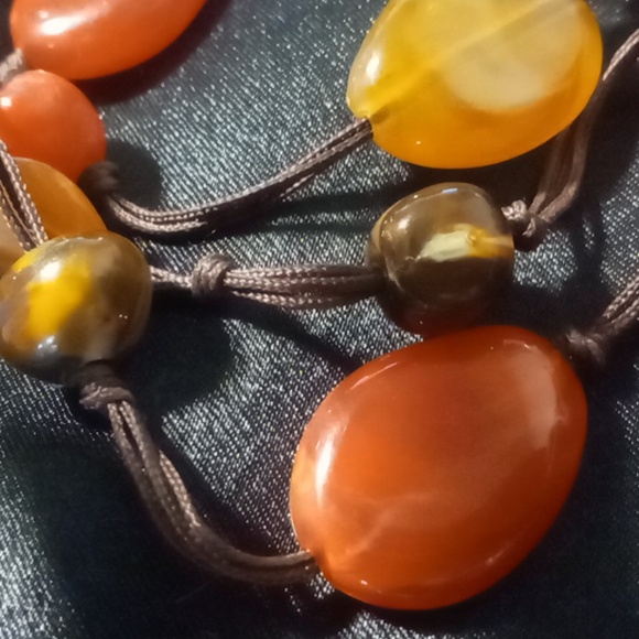 Long beaded necklace resin marbled beads. 42 inch long. - Picture 2 of 7